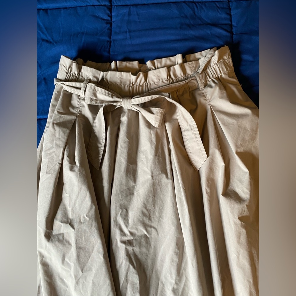 Tan midi paper bag skirt